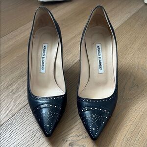 Manolo Blahnik Dark Navy with Silver Detail Pointed Toe Pumps